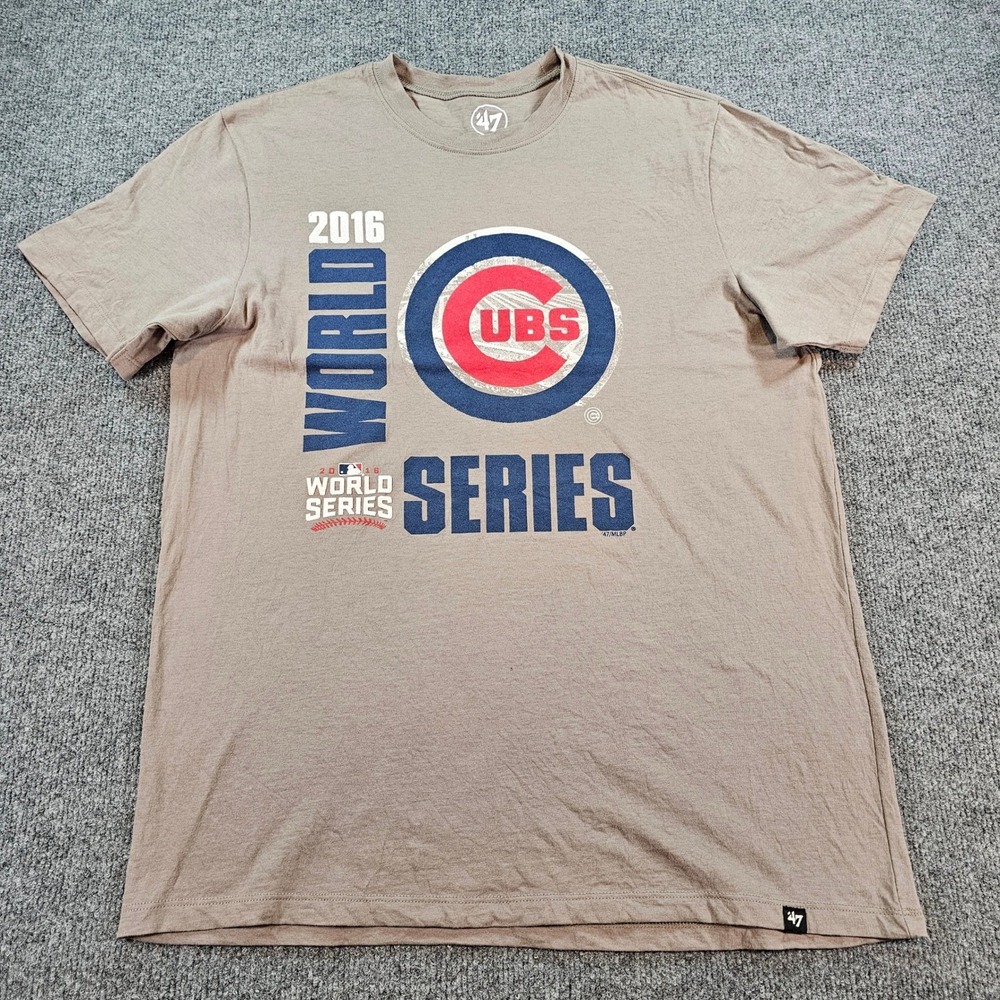 47 Brand Chicago Cubs 2016 World Series T-Shirt Mens Medium Tan Graphic Tee MLB - Picture 2 of 11